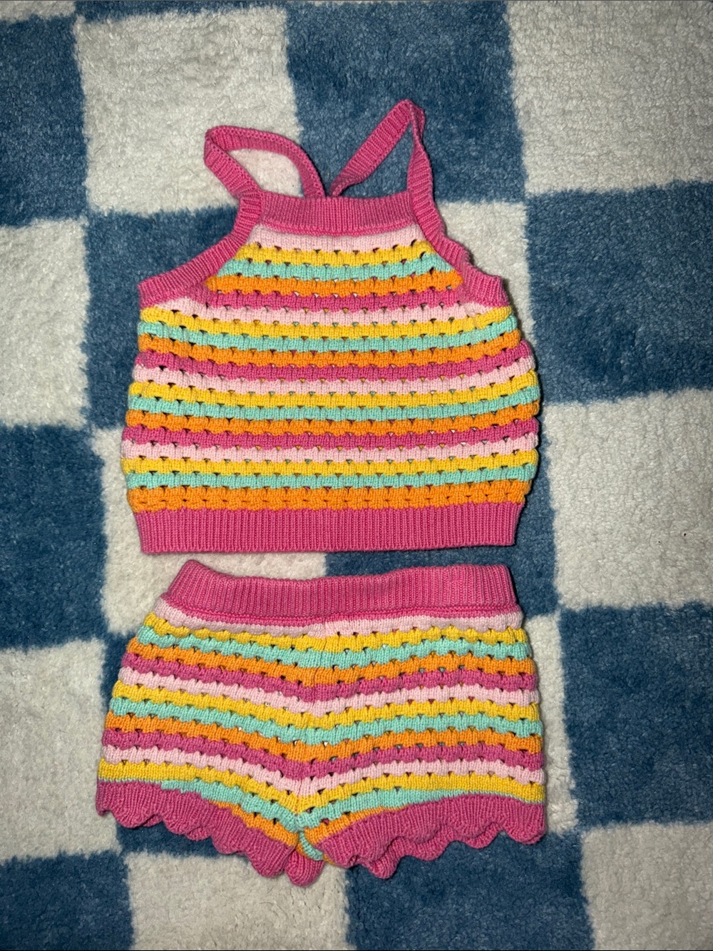 Old Navy Pink Multicolor Stripe Knit Tank & Shorts Set